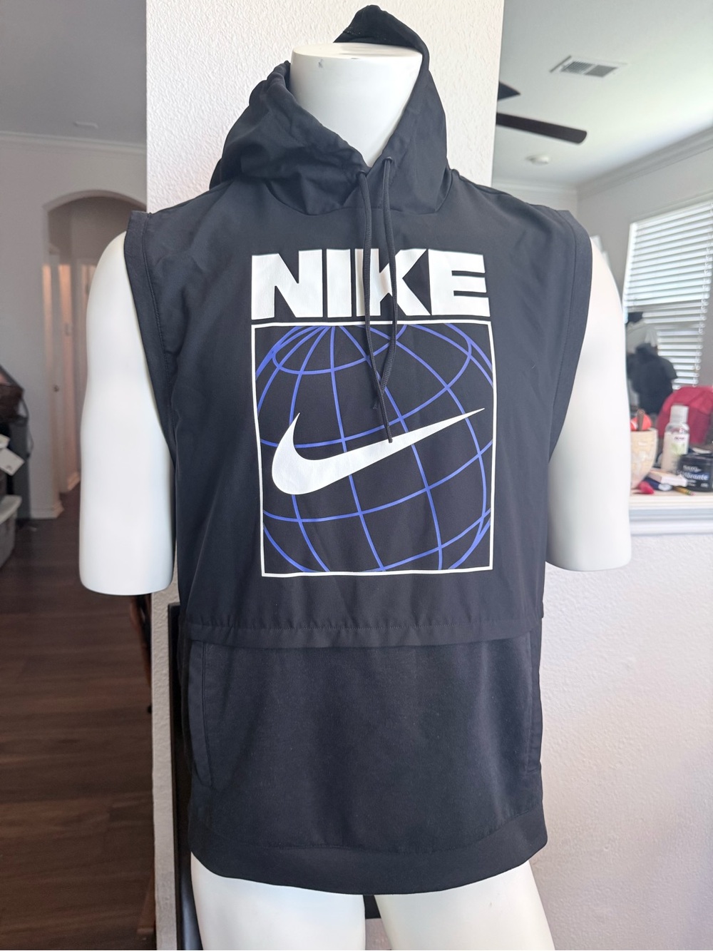 Nike Black Dri-Fit Hooded Tank with Blue Neckband